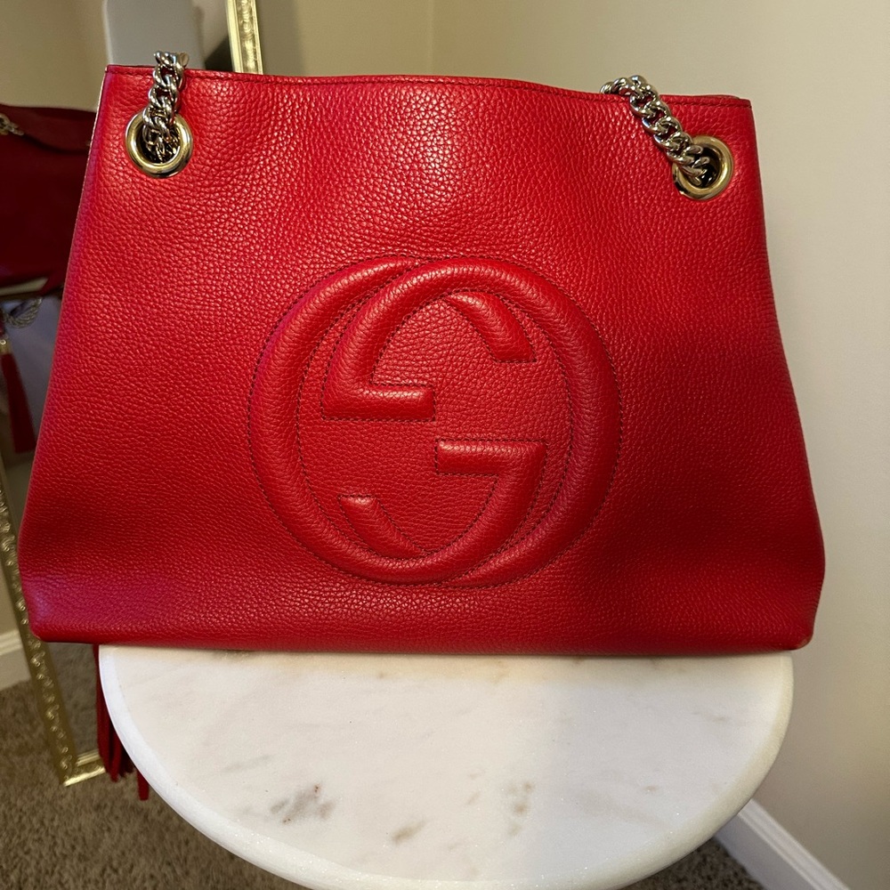 Gucci Red Leather Shoulder Bag